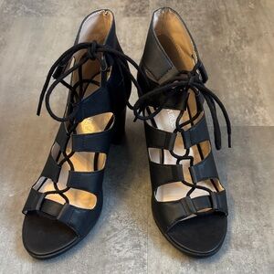 Elegant Black Lace-Up Heeled Sandals